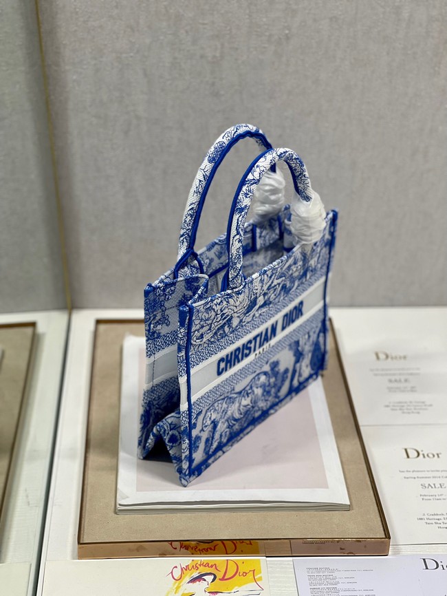 SMALL DIOR BOOK TOTE Blue Toile de Jouy Reverse Embroidery M1265ZRGO