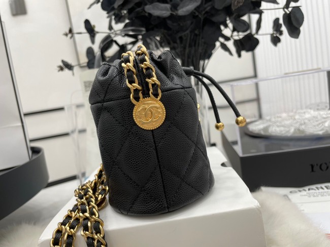 Chanel Drawstring Bag & Gold Metal A68081 black