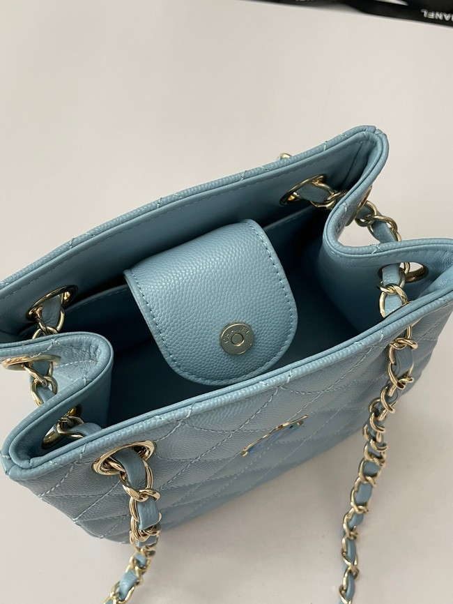 Chanel mini Shoulder Bag Grained Calfskin&Gold-Tone Metal AB3176 blue