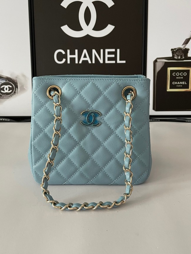 Chanel mini Shoulder Bag Grained Calfskin&Gold-Tone Metal AB3176 blue