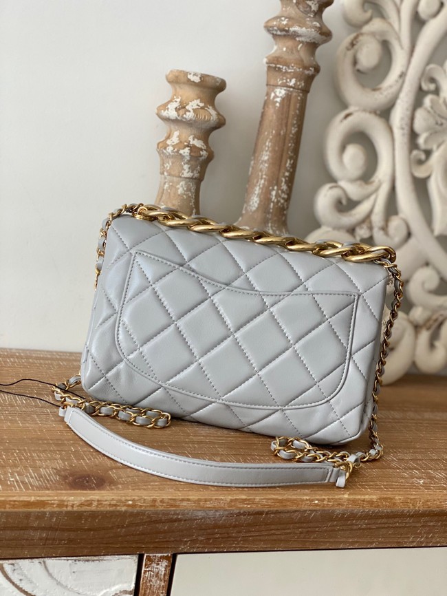 Chanel SMALL FLAP BAG Lambskin & Gold-Tone Metal AS3367 light gray