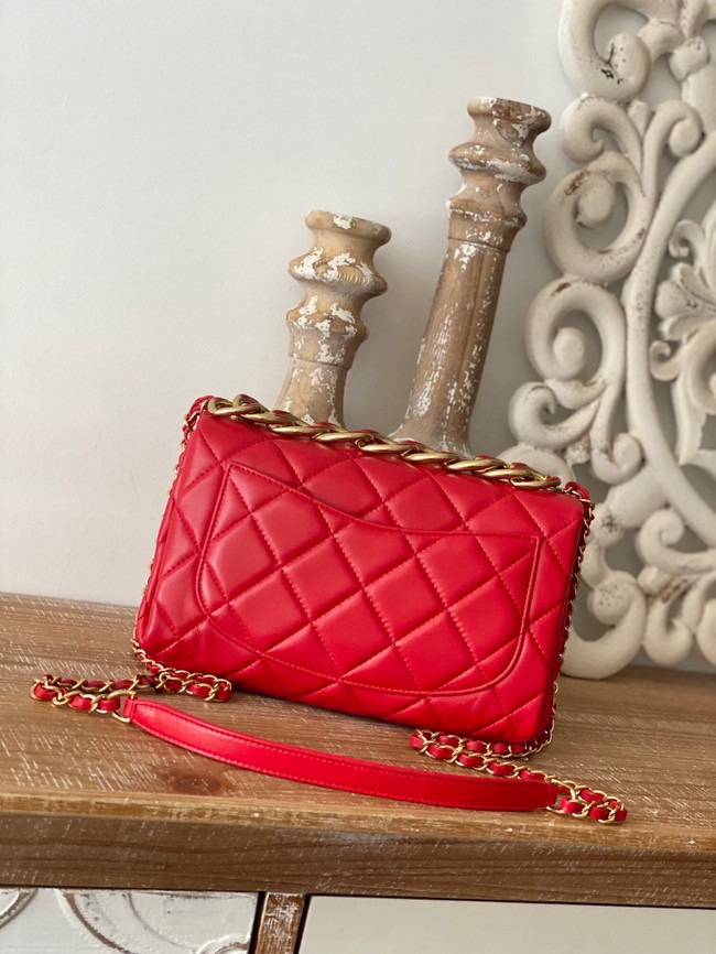 Chanel SMALL FLAP BAG Lambskin & Gold-Tone Metal AS3367 red