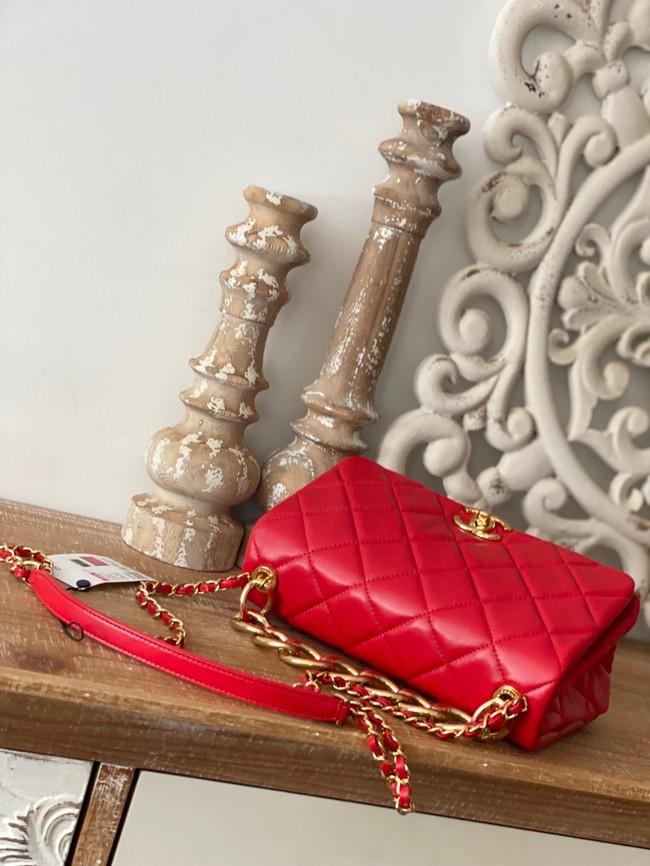 Chanel SMALL FLAP BAG Lambskin & Gold-Tone Metal AS3367 red