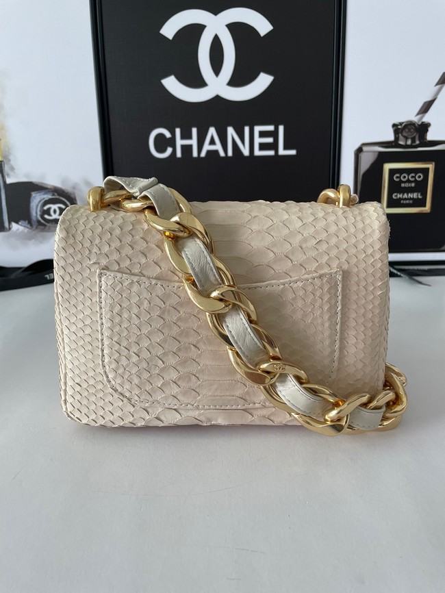 Chanel SMALL FLAP BAG Snakeskin & Gold-Tone Metal AS3214 Beige