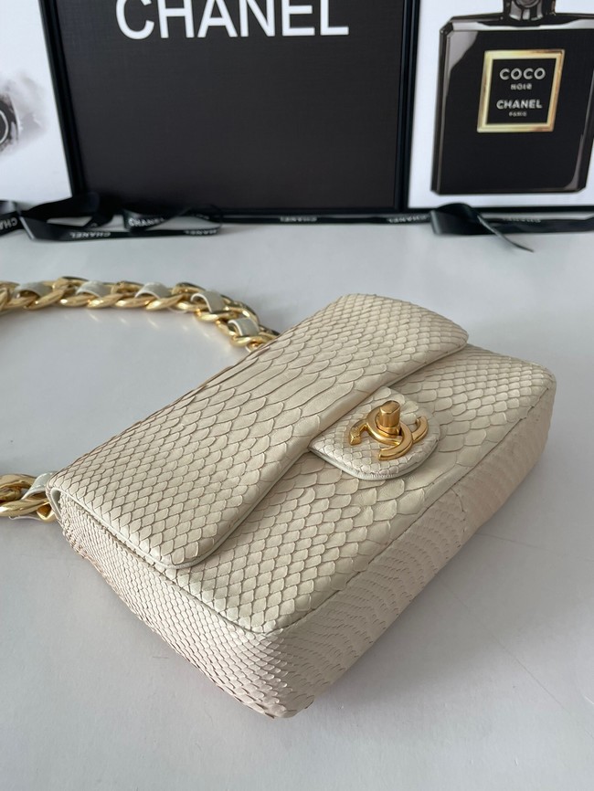 Chanel SMALL FLAP BAG Snakeskin & Gold-Tone Metal AS3214 Beige