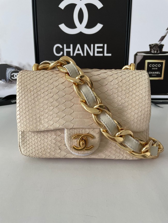 Chanel SMALL FLAP BAG Snakeskin & Gold-Tone Metal AS3214 Beige