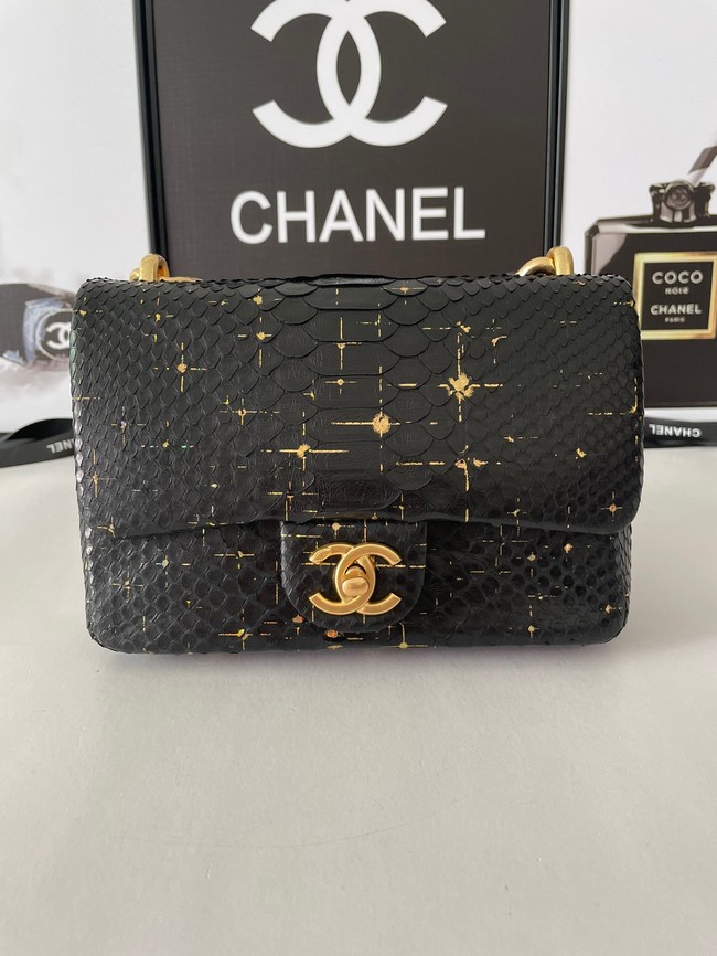 Chanel SMALL FLAP BAG Snakeskin & Gold-Tone Metal AS3214 black&gold