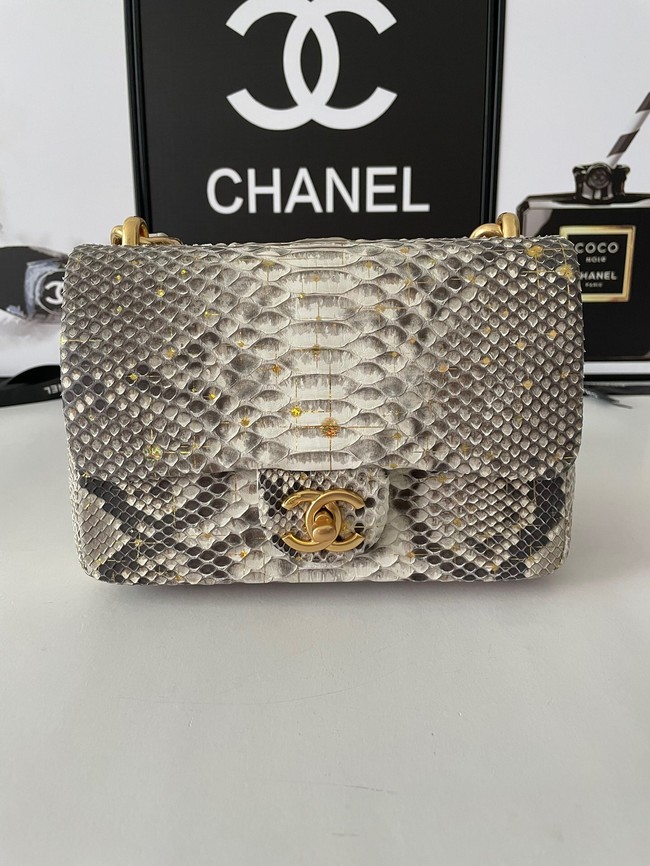 Chanel SMALL FLAP BAG Snakeskin & Gold-Tone Metal AS3214 gray