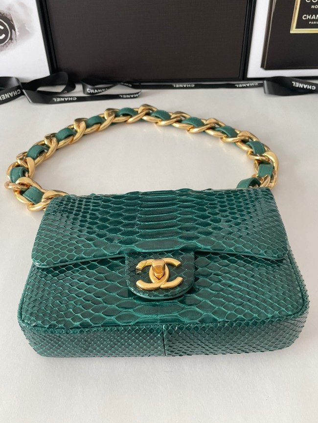 Chanel SMALL FLAP BAG Snakeskin & Gold-Tone Metal AS3214 green