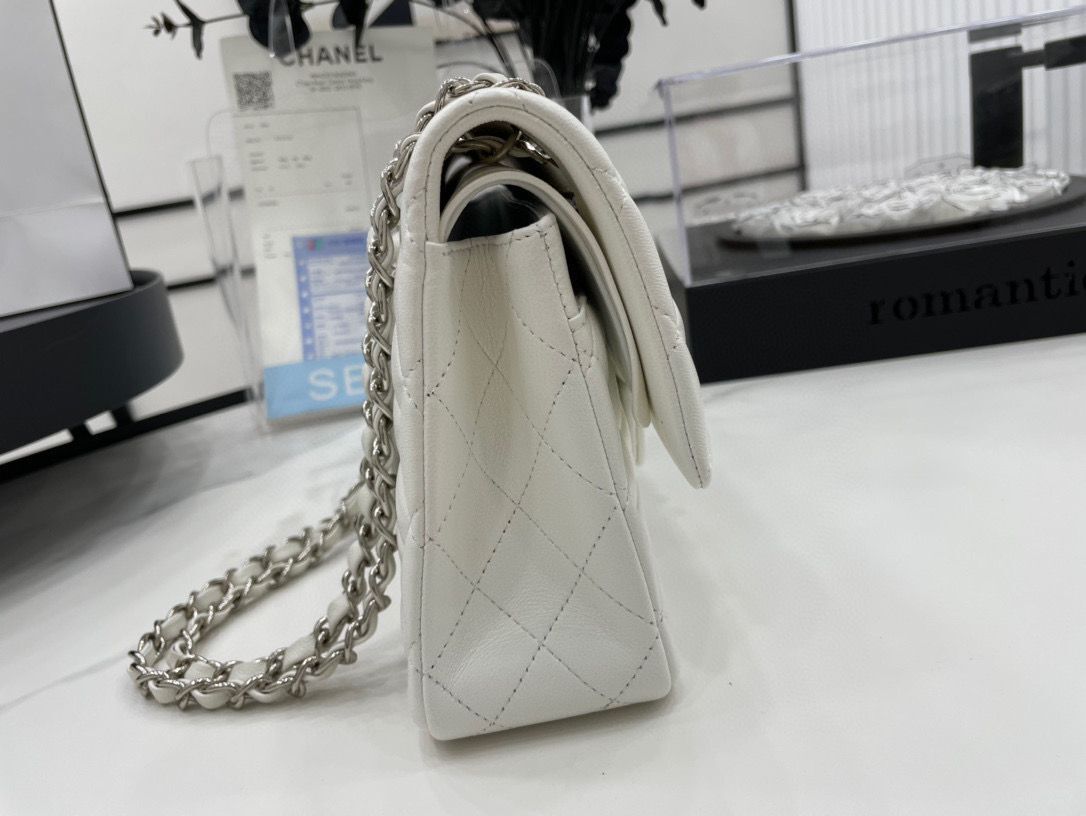 Chanel 2.55 Series Flap Bag Original Sheepskin Leather A1112 White Silver-Tone