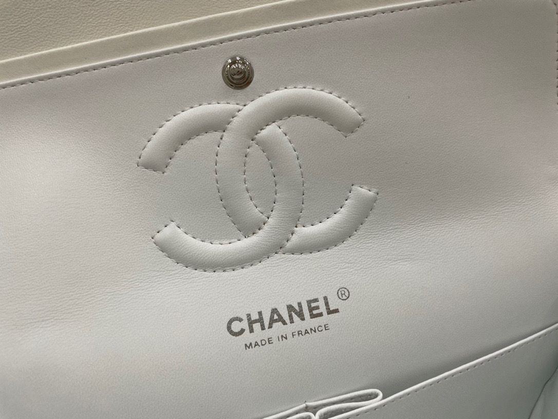 Chanel 2.55 Series Flap Bag Original Sheepskin Leather A1112 White Silver-Tone