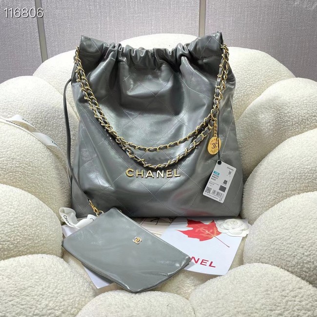 CHANEL 22 HANDBAG Shiny Calfskin & gold-Tone Metal AS3262 gray