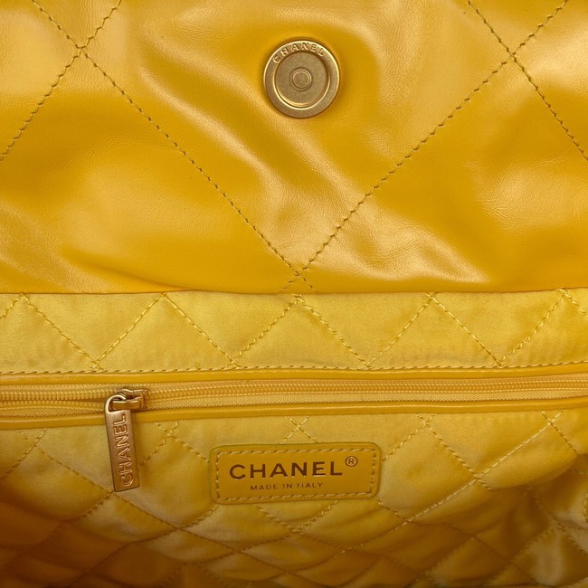 CHANEL 22 HANDBAG Shiny Calfskin & Gold-Tone Metal AS3261 yellow