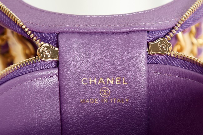 CHANEL VANITY WITH CHAIN Lambskin & Gold-Tone Metal AS2873 Purple