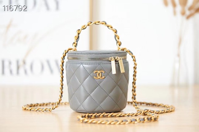 CHANEL VANITY WITH CHAIN Lambskin & Gold-Tone Metal AS2873 gray