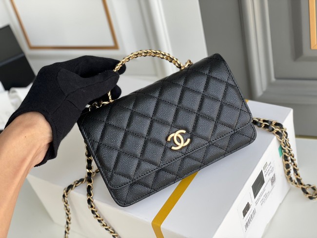 Chanel MINI FLAP BAG CLUTCH WITH CHAIN Gold-Tone Metal 22SS black