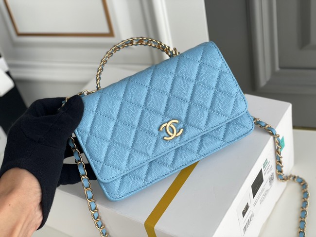 Chanel MINI FLAP BAG CLUTCH WITH CHAIN Gold-Tone Metal 22SS sky blue