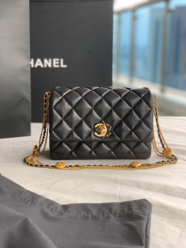 Chanel MINI FLAP BAG Lambskin & Gold-Tone Metal AS3378 black