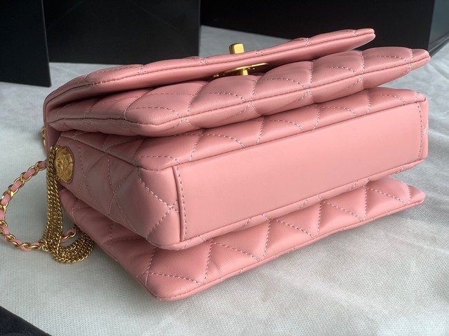 Chanel MINI FLAP BAG Lambskin & Gold-Tone Metal AS3378 pink