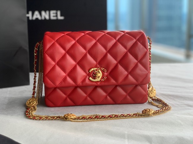 Chanel MINI FLAP BAG Lambskin & Gold-Tone Metal AS3378 red