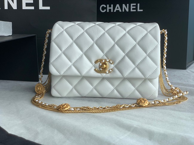 Chanel MINI FLAP BAG Lambskin & Gold-Tone Metal AS3378 white