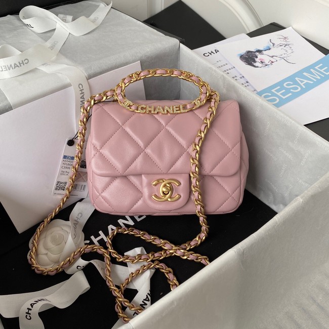 Chanel SMALL FLAP BAG Lambskin & Gold-Tone Metal AS3450 pink