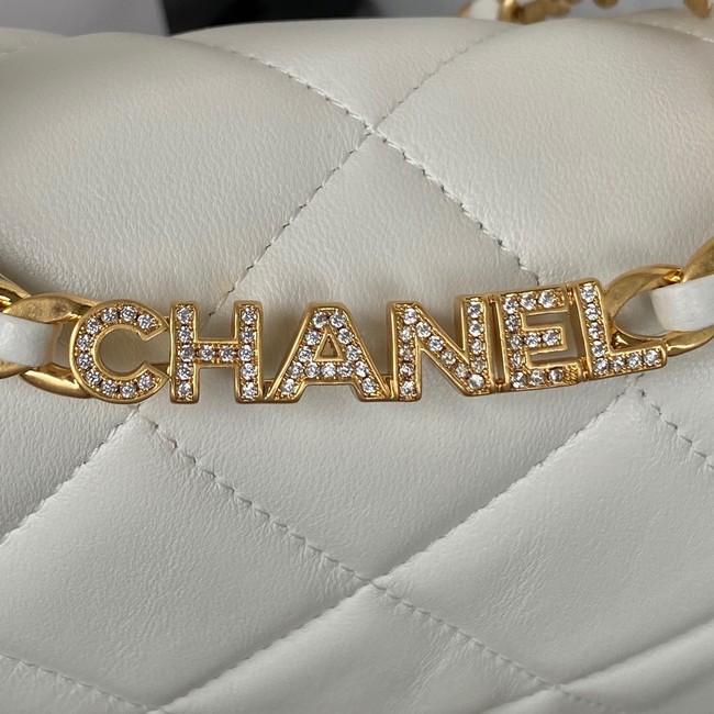 Chanel SMALL FLAP BAG Lambskin & Gold-Tone Metal AS3450 white