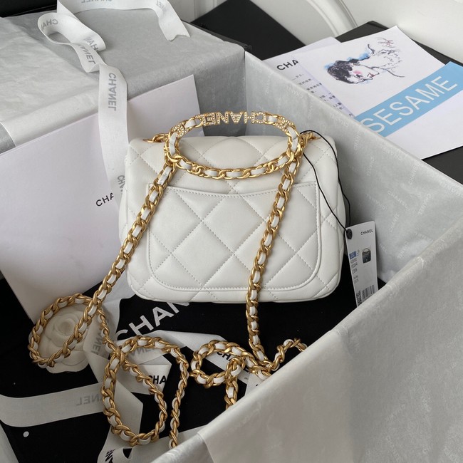 Chanel SMALL FLAP BAG Lambskin & Gold-Tone Metal AS3450 white