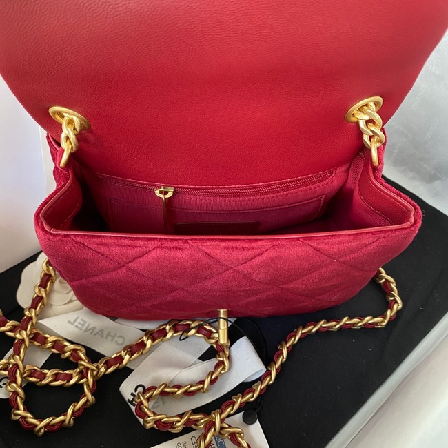 Chanel SMALL FLAP BAG Velvet & Gold-Tone Metal AS3450 Burgundy