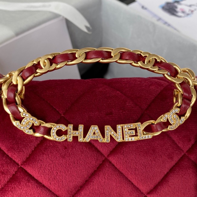 Chanel SMALL FLAP BAG Velvet & Gold-Tone Metal AS3450 Burgundy