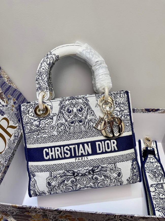 DIOR MEDIUM LADY D-LITE BAG Blue Toile de Jouy Reverse Embroidery M0565ORGO