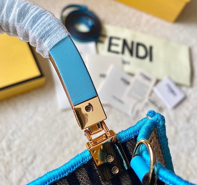 FENDI Mini Sunshine Shopper FF raffia mini-bag 8BS051A blue