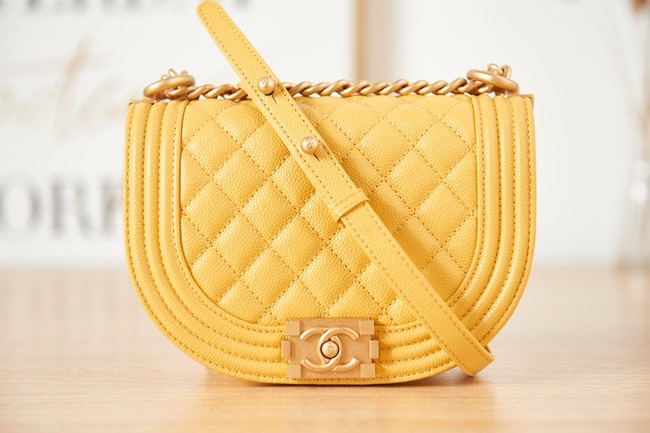 SMALL BOY CHANEL MESSENGER BAG Grained Calfskin & Gold-Tone Metal AS3350 yellow