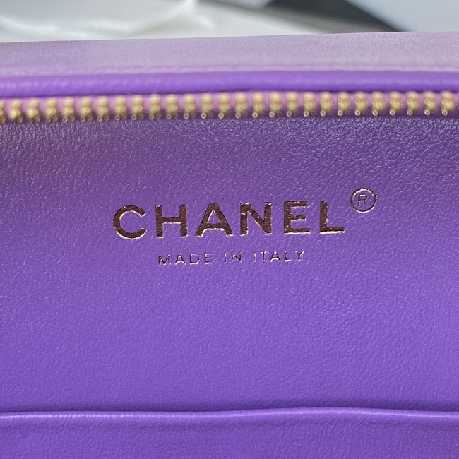 Chanel VANITY CASE Lambskin & Gold-Tone Metal AS3319 Purple