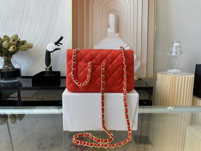 Chanel Classic Flap Bag Original Sheepskin Leather A1116 Bright red&Gold-Tone Metal