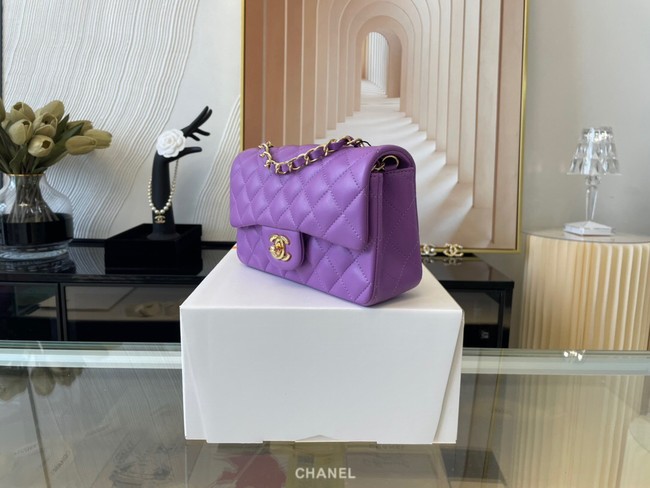 Chanel Classic Flap Bag Original Sheepskin Leather A1116 Purple&Gold-Tone Metal