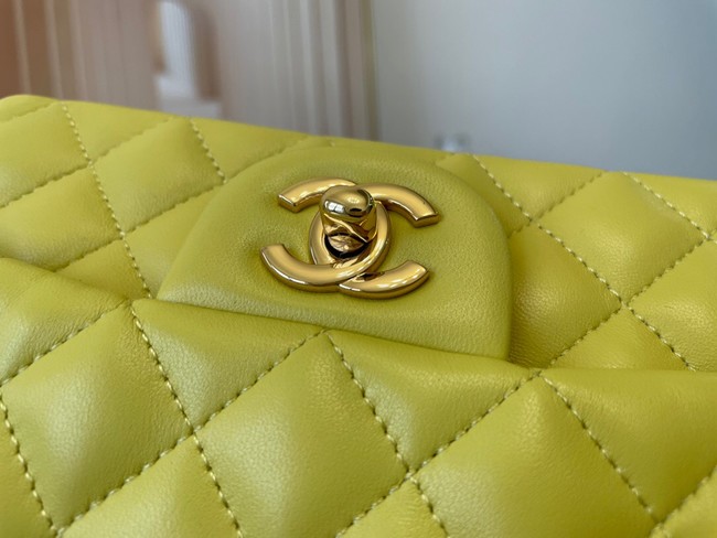 Chanel Classic Flap Bag Original Sheepskin Leather A1116 lemon&Gold-Tone Metal