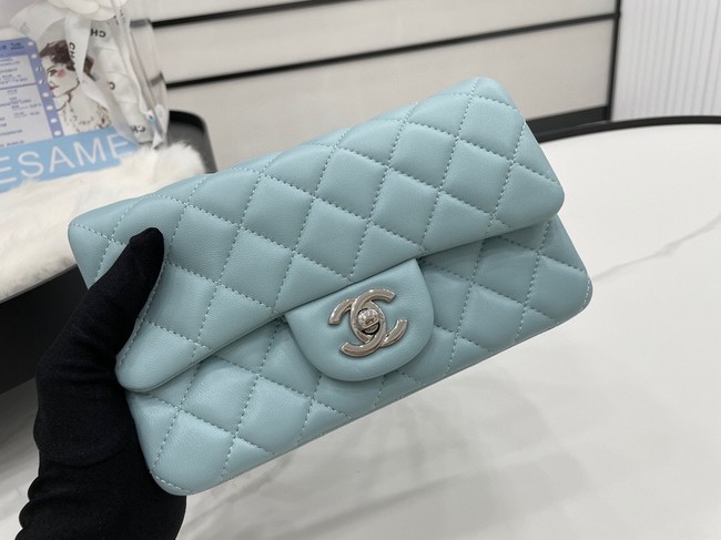 Chanel Classic Flap Bag Original Sheepskin Leather A1116 light blue&silver-Tone Metal