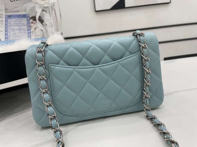 Chanel Classic Flap Bag Original Sheepskin Leather A1116 light blue&silver-Tone Metal