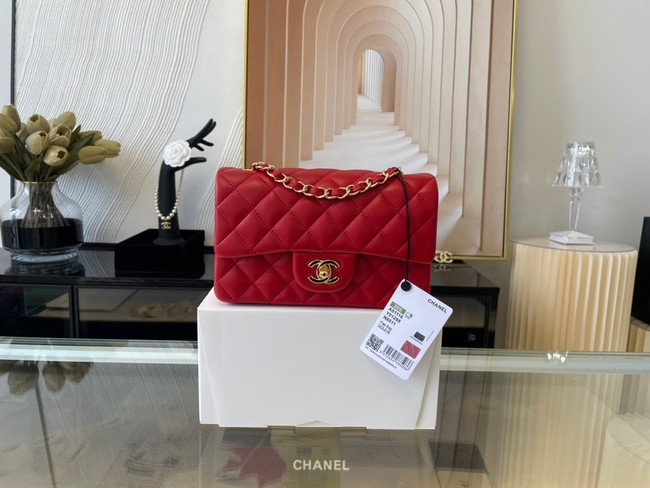 Chanel mini Classic Flap Bag Original Sheepskin Leather A1116 red&Gold-Tone Metal