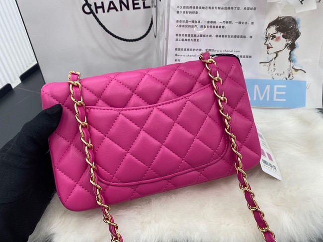 Chanel mini Classic Flap Bag Original Sheepskin Leather A1116 rose&Gold-Tone Metal