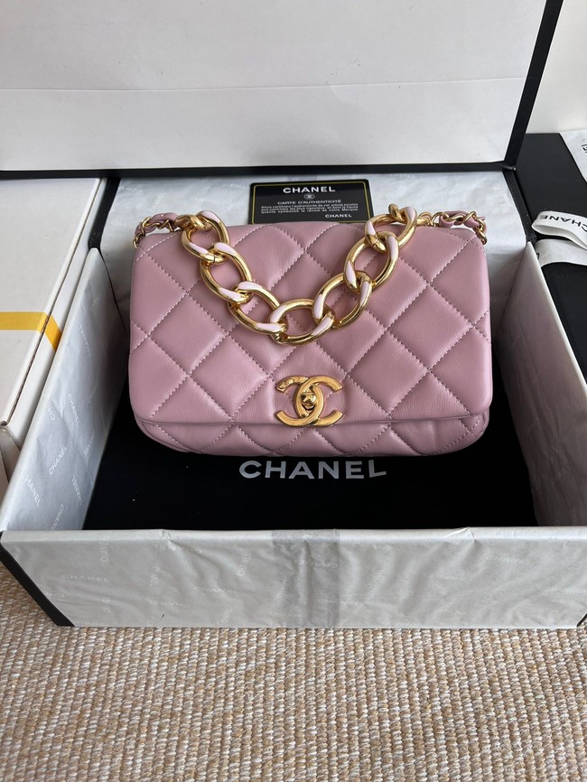 Chanel FLAP BAG Lambskin & Gold-Tone Metal AS3366 pink