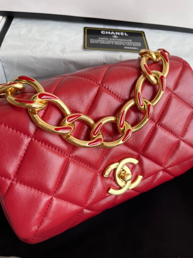 Chanel FLAP BAG Lambskin & Gold-Tone Metal AS3366 red