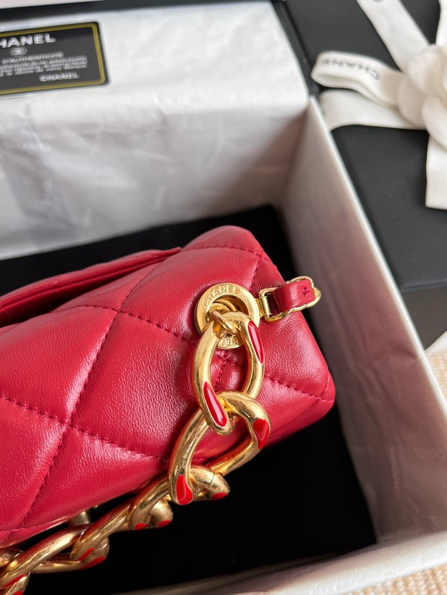 Chanel FLAP BAG Lambskin & Gold-Tone Metal AS3366 red