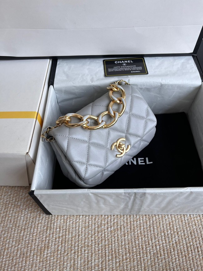 Chanel FLAP BAG Lambskin & Gold-Tone Metal AS3375 gray