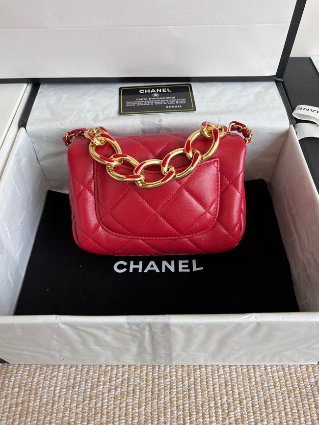 Chanel FLAP BAG Lambskin & Gold-Tone Metal AS3375 red