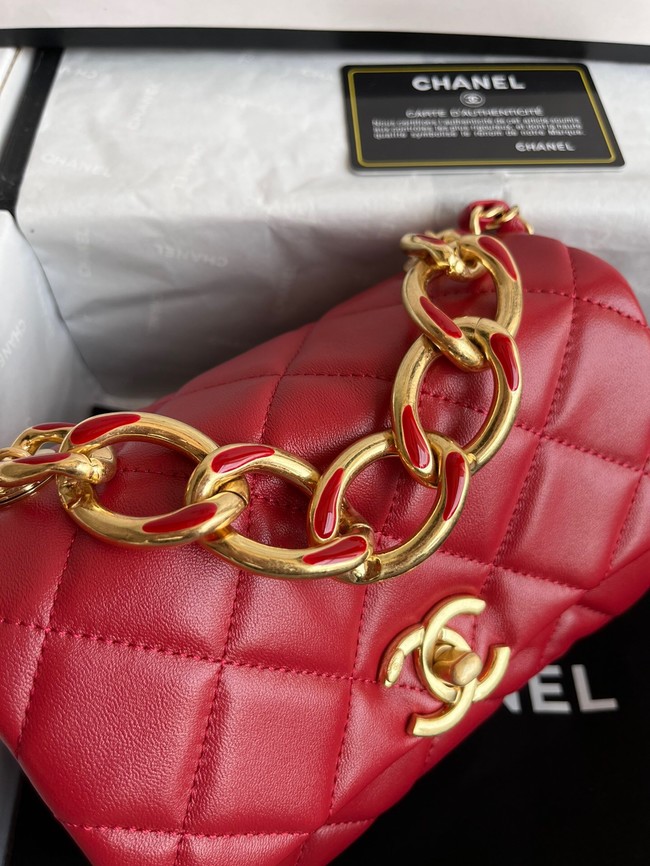 Chanel FLAP BAG Lambskin & Gold-Tone Metal AS3375 red