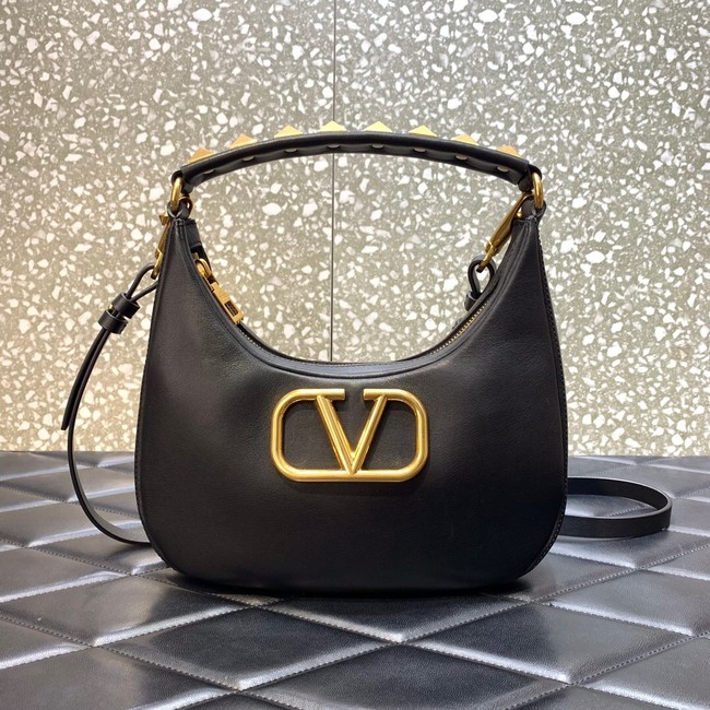 VALENTINO GARAVANI STUD SIGN Calf Leather Hobo bag 1W2B0K69 black