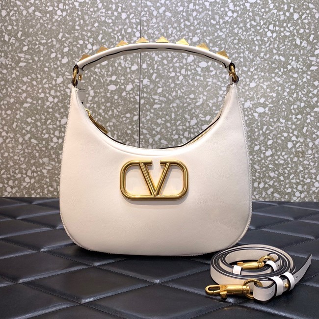 VALENTINO GARAVANI STUD SIGN Calf Leather Hobo bag 1W2B0K69 white