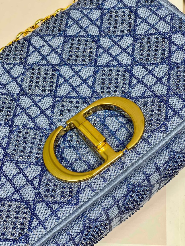 MEDIUM DIOR CARO BAG Macrocannage Tweed Embroidery M9242 blue